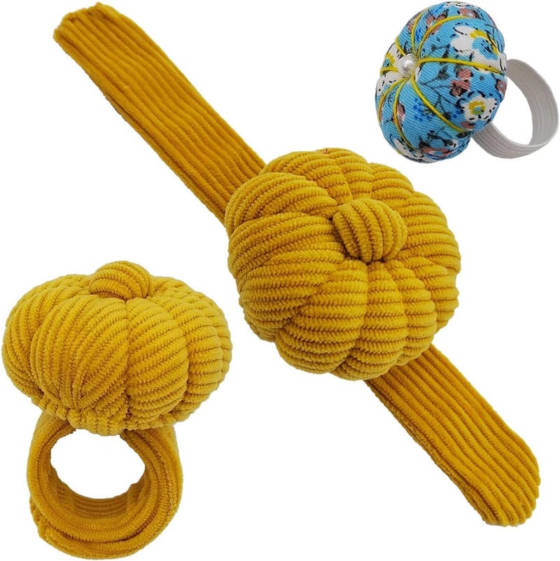 Memfish Store Wrist Pin Cushion Pincushions Needlework DIY Handcraft Needles Holder for Sewing and Quilting Pop Snap Ring with 1 Elastic Strap Finger Ring Pincushions Pumpkin Shaped - Image 1
